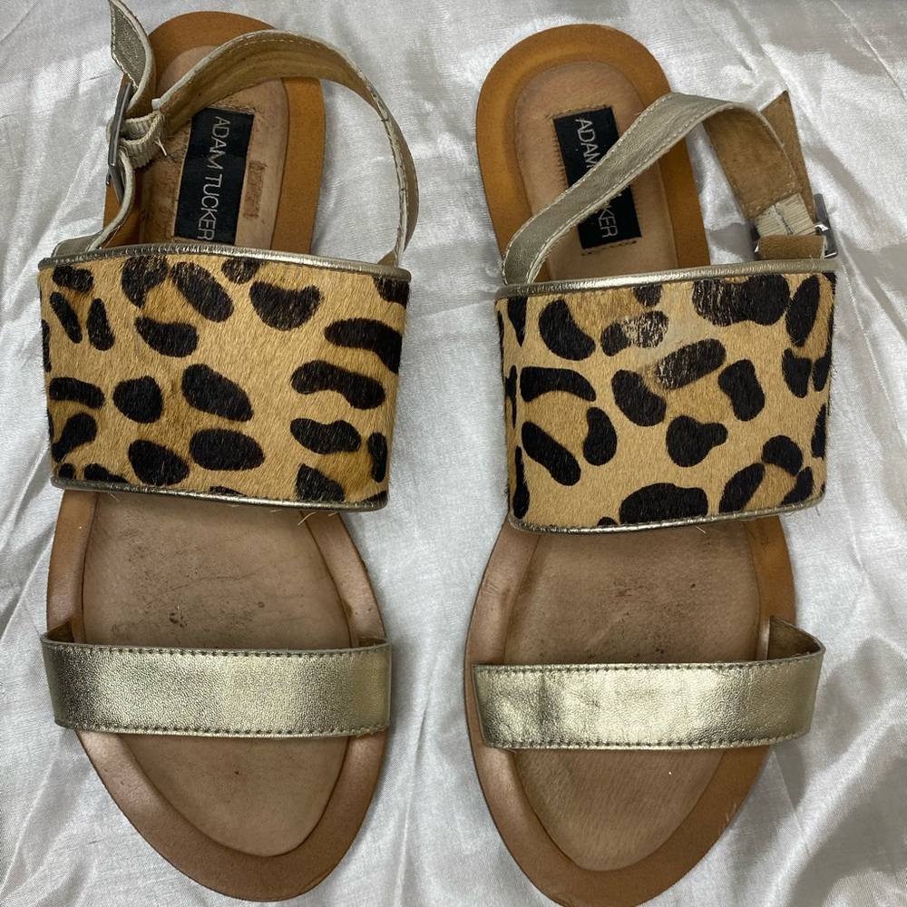 Adam Tucker Leopard And metallic gold sandals